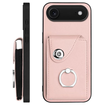 For iPhone Air Organ Card Bag Ring Holder Phone Case with Long Lanyard(Pink) - iPhone Air Cases by buy2fix | Online Shopping UK | buy2fix
