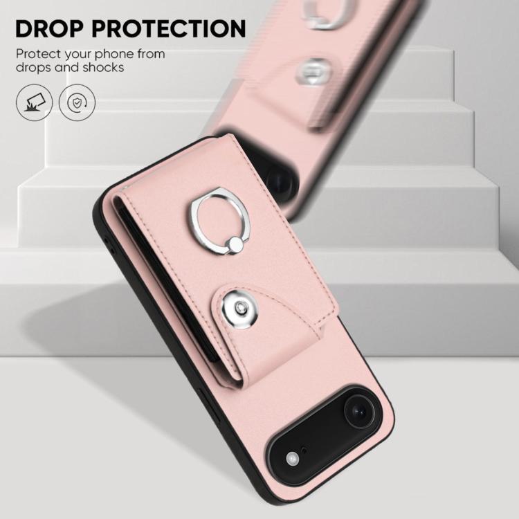 For iPhone Air Organ Card Bag Ring Holder Phone Case with Long Lanyard(Pink) - iPhone Air Cases by buy2fix | Online Shopping UK | buy2fix