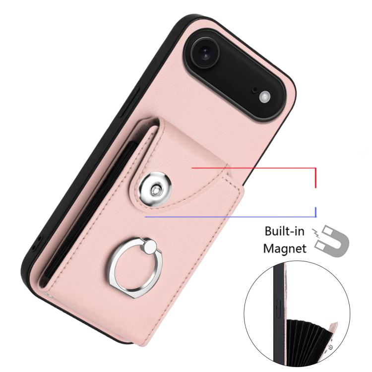 For iPhone Air Organ Card Bag Ring Holder Phone Case with Long Lanyard(Pink) - iPhone Air Cases by buy2fix | Online Shopping UK | buy2fix