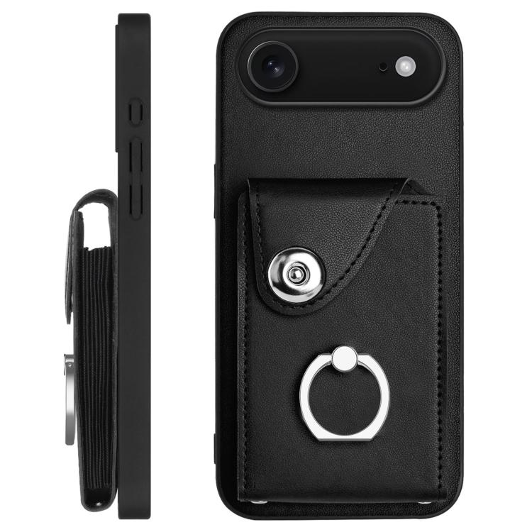 For iPhone Air Organ Card Bag Ring Holder Phone Case with Long Lanyard(Black) - iPhone Air Cases by buy2fix | Online Shopping UK | buy2fix