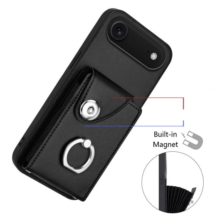 For iPhone Air Organ Card Bag Ring Holder Phone Case with Long Lanyard(Black) - iPhone Air Cases by buy2fix | Online Shopping UK | buy2fix