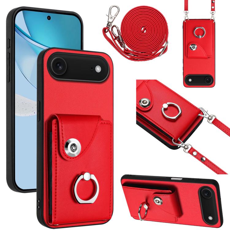 For iPhone Air Organ Card Bag Ring Holder Phone Case with Long Lanyard(Red) - iPhone Air Cases by buy2fix | Online Shopping UK | buy2fix