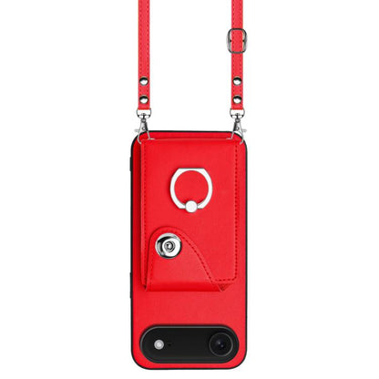 For iPhone Air Organ Card Bag Ring Holder Phone Case with Long Lanyard(Red) - iPhone Air Cases by buy2fix | Online Shopping UK | buy2fix