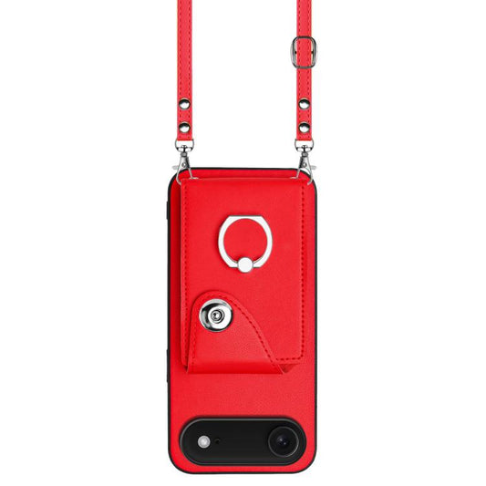 For iPhone Air Organ Card Bag Ring Holder Phone Case with Long Lanyard(Red) - iPhone Air Cases by buy2fix | Online Shopping UK | buy2fix