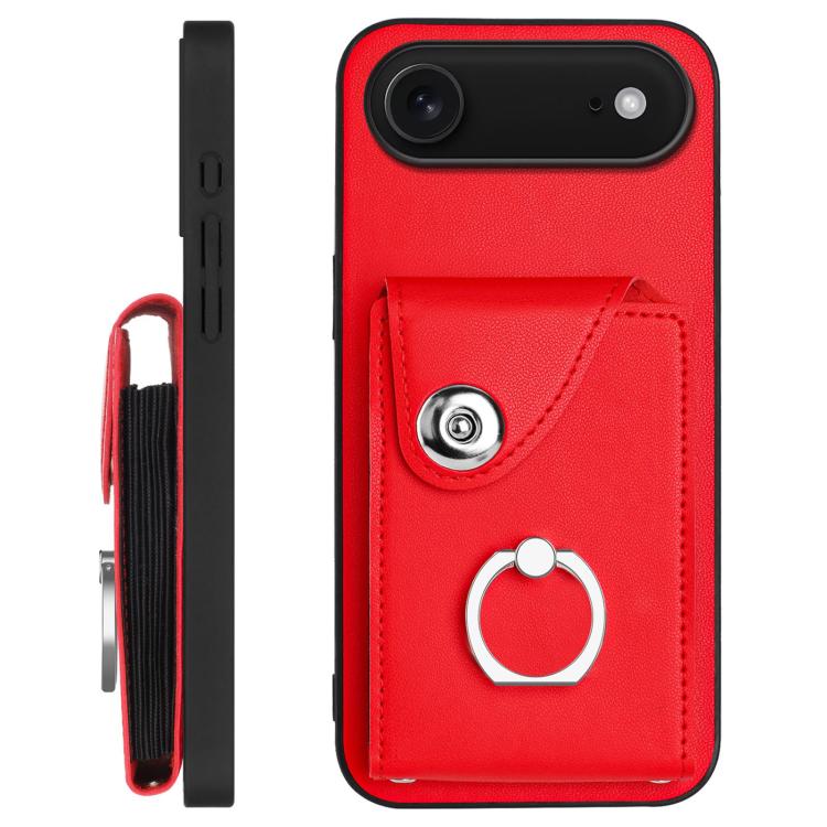 For iPhone Air Organ Card Bag Ring Holder Phone Case with Long Lanyard(Red) - iPhone Air Cases by buy2fix | Online Shopping UK | buy2fix