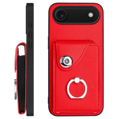 For iPhone Air Organ Card Bag Ring Holder Phone Case with Long Lanyard(Red) - iPhone Air Cases by buy2fix | Online Shopping UK | buy2fix