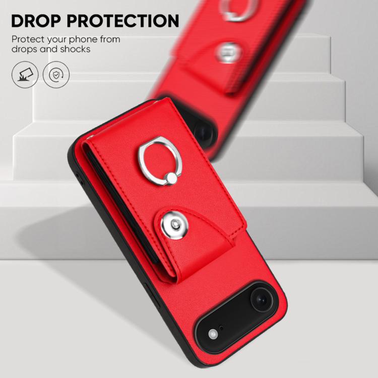 For iPhone Air Organ Card Bag Ring Holder Phone Case with Long Lanyard(Red) - iPhone Air Cases by buy2fix | Online Shopping UK | buy2fix