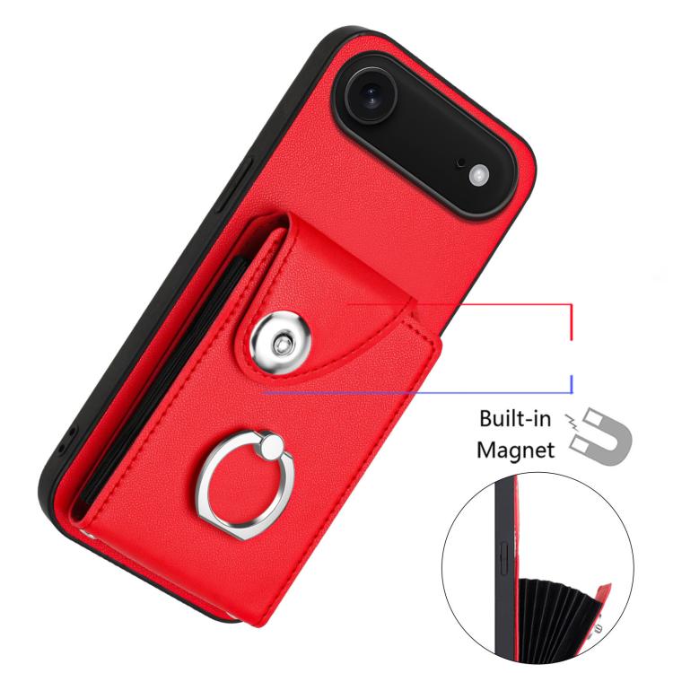 For iPhone Air Organ Card Bag Ring Holder Phone Case with Long Lanyard(Red) - iPhone Air Cases by buy2fix | Online Shopping UK | buy2fix