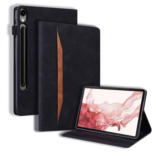 For Samsung Galaxy Tab S10 / S9 Splicing Shockproof Smart Leather Tablet Case(Black)