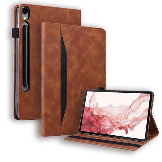 For Samsung Galaxy Tab S10 / S9 Splicing Shockproof Smart Leather Tablet Case(Brown)