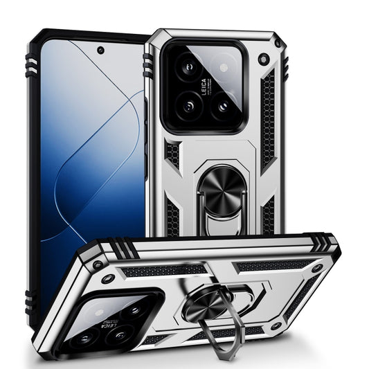 For Xiaomi 14 Shockproof TPU + PC Phone Case with Holder(Silver) - Xiaomi Cases by buy2fix | Online Shopping UK | buy2fix