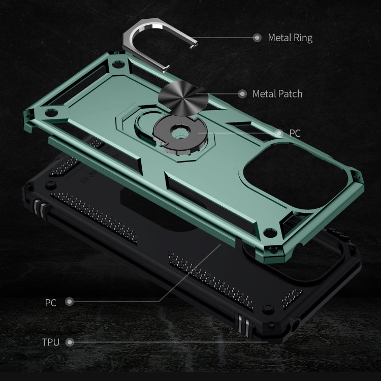 For Xiaomi Redmi 13C 4G/5G Shockproof TPU + PC Phone Case with Holder(Dark Green) by buy2fix