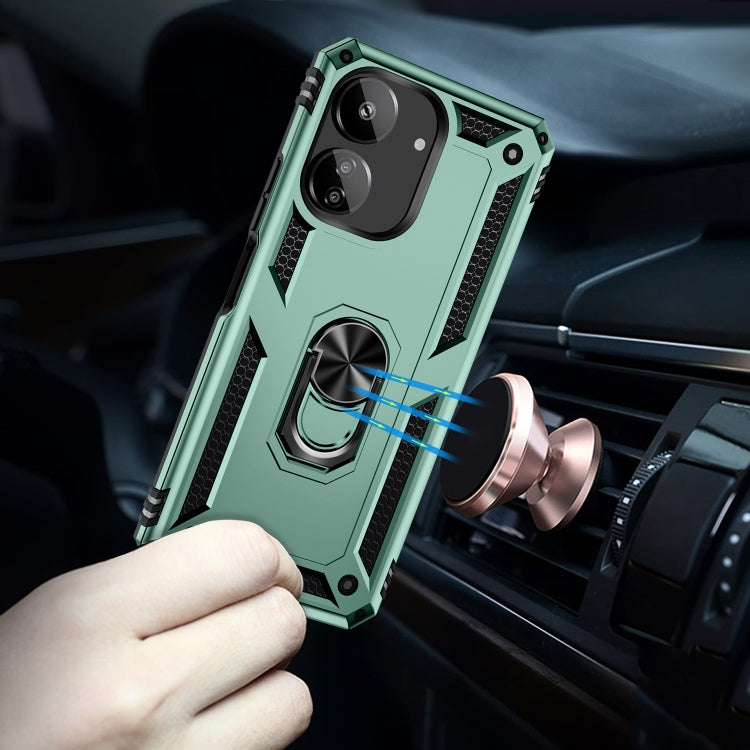 For Xiaomi Redmi 13C 4G/5G Shockproof TPU + PC Phone Case with Holder(Dark Green) by buy2fix