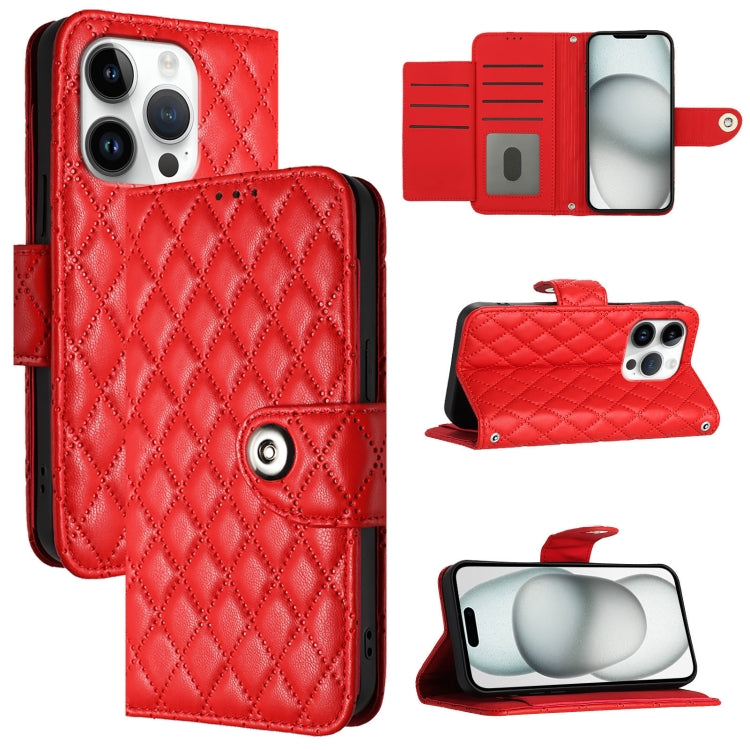 For iPhone 16 Pro Rhombic Texture Flip Leather Phone Case with Lanyard(Red) by buy2fix
