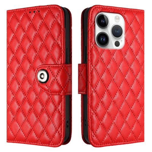 For iPhone 16 Pro Rhombic Texture Flip Leather Phone Case with Lanyard(Red) by buy2fix