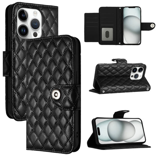 For iPhone 16 Pro Rhombic Texture Flip Leather Phone Case with Lanyard(Black) by buy2fix