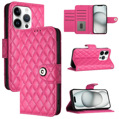 For iPhone 16 Pro Rhombic Texture Flip Leather Phone Case with Lanyard(Rose Red) by buy2fix