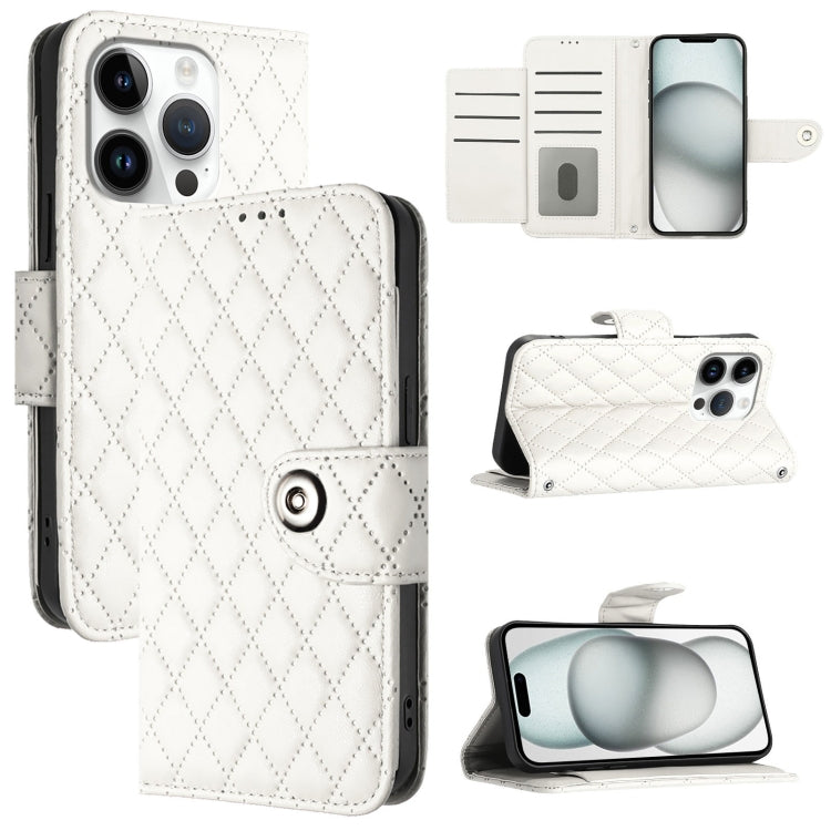 For iPhone 16 Pro Rhombic Texture Flip Leather Phone Case with Lanyard(White) by buy2fix