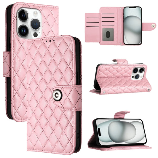 For iPhone 16 Pro Rhombic Texture Flip Leather Phone Case with Lanyard(Pink) by buy2fix