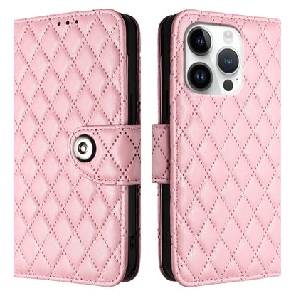 For iPhone 16 Pro Rhombic Texture Flip Leather Phone Case with Lanyard(Pink) by buy2fix