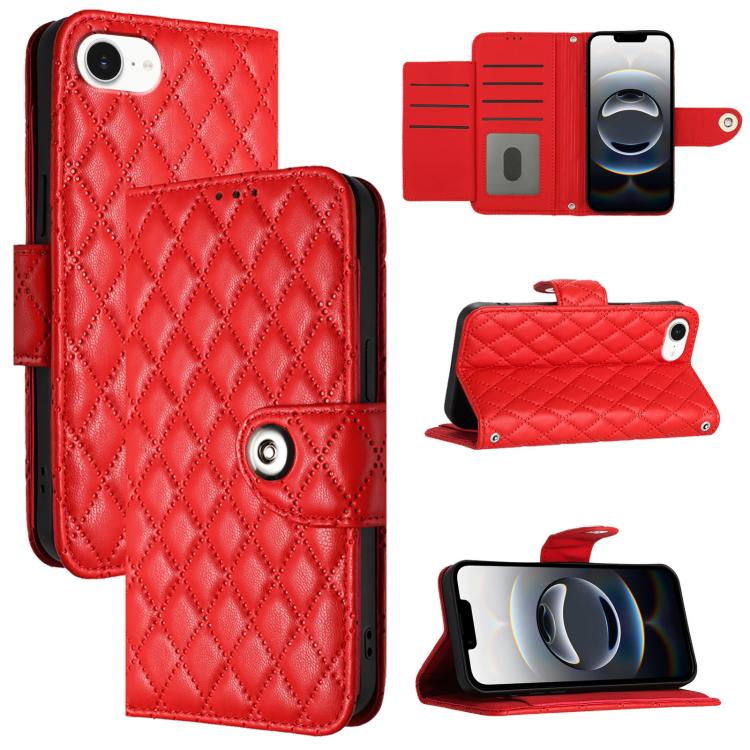 For iPhone SE 2024 Rhombic Texture Flip Leather Phone Case with Lanyard(Red) by buy2fix