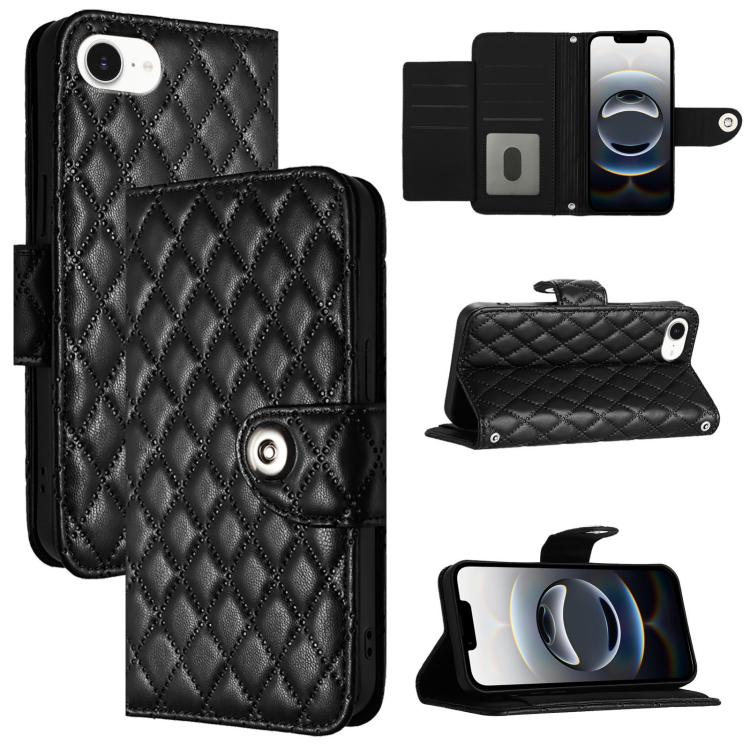 For iPhone SE 2024 Rhombic Texture Flip Leather Phone Case with Lanyard(Black) by buy2fix