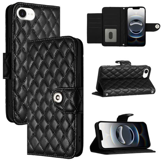 For iPhone SE 2024 Rhombic Texture Flip Leather Phone Case with Lanyard(Black) by buy2fix