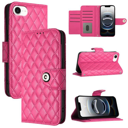 For iPhone SE 2024 Rhombic Texture Flip Leather Phone Case with Lanyard(Rose Red) by buy2fix