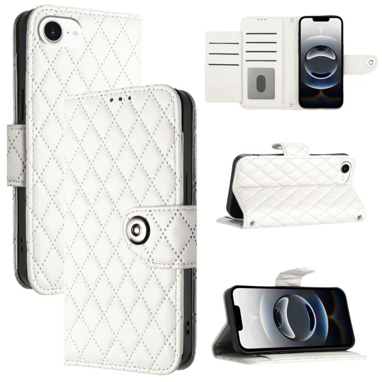 For iPhone SE 2024 Rhombic Texture Flip Leather Phone Case with Lanyard(White) by buy2fix