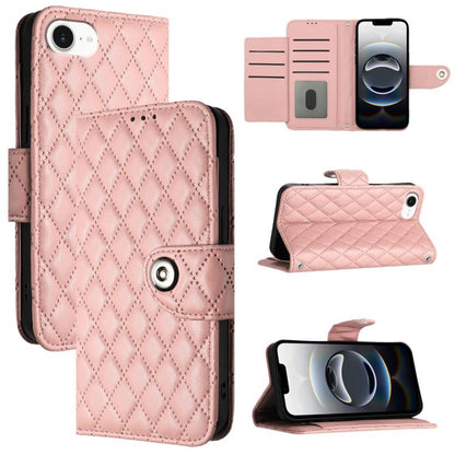 For iPhone SE 2024 Rhombic Texture Flip Leather Phone Case with Lanyard(Coral Pink) by buy2fix