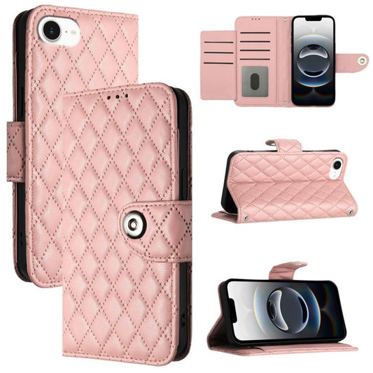 For iPhone SE 2024 Rhombic Texture Flip Leather Phone Case with Lanyard(Coral Pink) by buy2fix