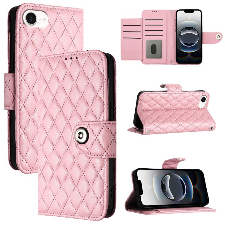 For iPhone SE 2024 Rhombic Texture Flip Leather Phone Case with Lanyard(Pink) by buy2fix