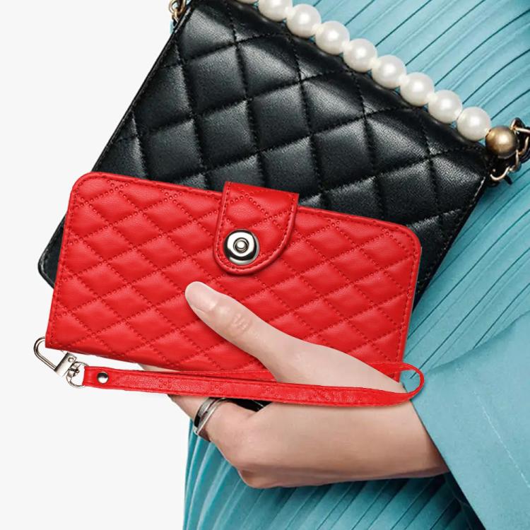 For iPhone Air Rhombic Texture Flip Leather Phone Case with Lanyard(Red) - iPhone Air Cases by buy2fix | Online Shopping UK | buy2fix