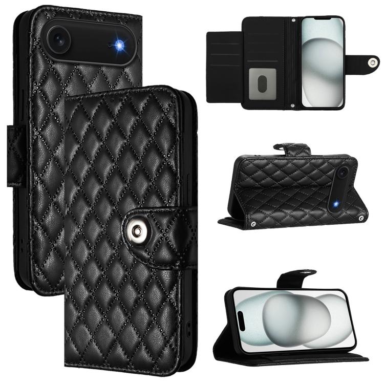 For iPhone Air Rhombic Texture Flip Leather Phone Case with Lanyard(Black) - iPhone Air Cases by buy2fix | Online Shopping UK | buy2fix