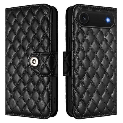 For iPhone Air Rhombic Texture Flip Leather Phone Case with Lanyard(Black) - iPhone Air Cases by buy2fix | Online Shopping UK | buy2fix