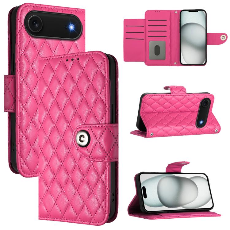 For iPhone Air Rhombic Texture Flip Leather Phone Case with Lanyard(Rose Red) - iPhone Air Cases by buy2fix | Online Shopping UK | buy2fix