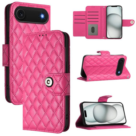 For iPhone Air Rhombic Texture Flip Leather Phone Case with Lanyard(Rose Red) - iPhone Air Cases by buy2fix | Online Shopping UK | buy2fix