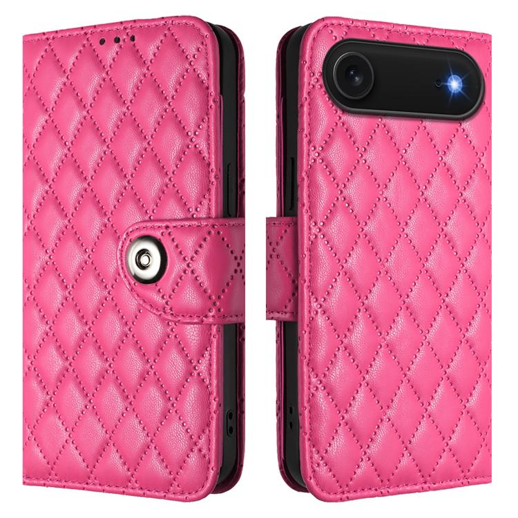For iPhone Air Rhombic Texture Flip Leather Phone Case with Lanyard(Rose Red) - iPhone Air Cases by buy2fix | Online Shopping UK | buy2fix