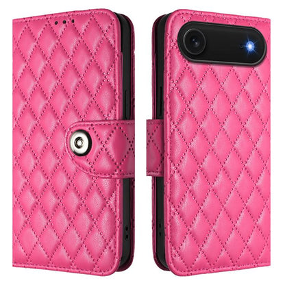 For iPhone Air Rhombic Texture Flip Leather Phone Case with Lanyard(Rose Red) - iPhone Air Cases by buy2fix | Online Shopping UK | buy2fix