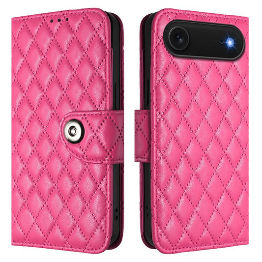 For iPhone Air Rhombic Texture Flip Leather Phone Case with Lanyard(Rose Red) - iPhone Air Cases by buy2fix | Online Shopping UK | buy2fix