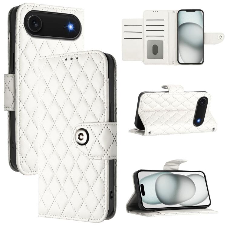 For iPhone Air Rhombic Texture Flip Leather Phone Case with Lanyard(White) - iPhone Air Cases by buy2fix | Online Shopping UK | buy2fix