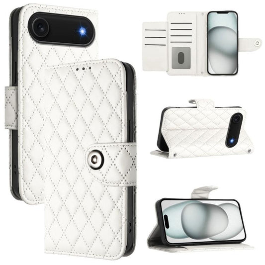 For iPhone Air Rhombic Texture Flip Leather Phone Case with Lanyard(White) - iPhone Air Cases by buy2fix | Online Shopping UK | buy2fix