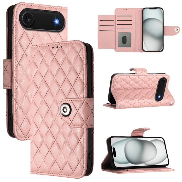 For iPhone Air Rhombic Texture Flip Leather Phone Case with Lanyard(Coral Pink) - iPhone Air Cases by buy2fix | Online Shopping UK | buy2fix