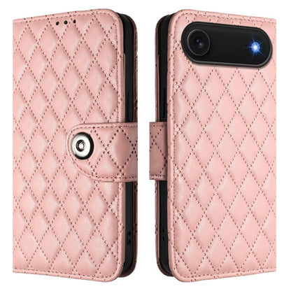 For iPhone Air Rhombic Texture Flip Leather Phone Case with Lanyard(Coral Pink) - iPhone Air Cases by buy2fix | Online Shopping UK | buy2fix