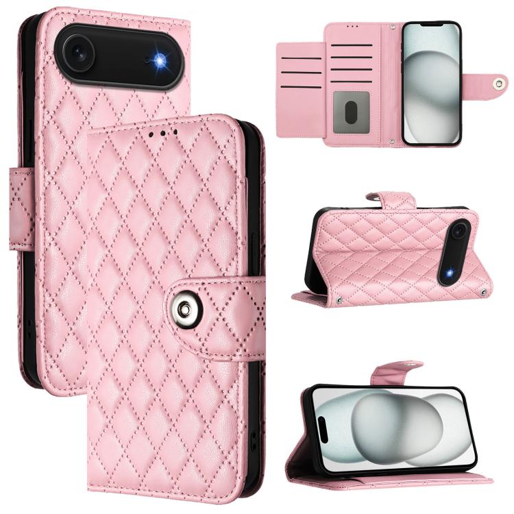 For iPhone Air Rhombic Texture Flip Leather Phone Case with Lanyard(Pink) - iPhone Air Cases by buy2fix | Online Shopping UK | buy2fix