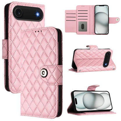 For iPhone Air Rhombic Texture Flip Leather Phone Case with Lanyard(Pink) - iPhone Air Cases by buy2fix | Online Shopping UK | buy2fix