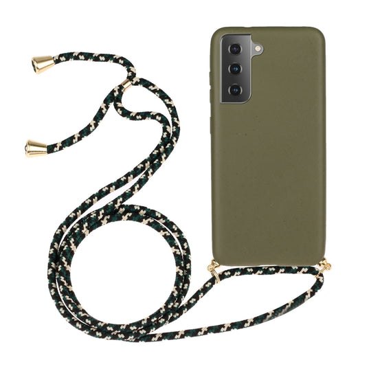 For Samsung Galaxy S24 5G Wheat Straw Material + TPU Phone Case with Lanyard(Army Green)