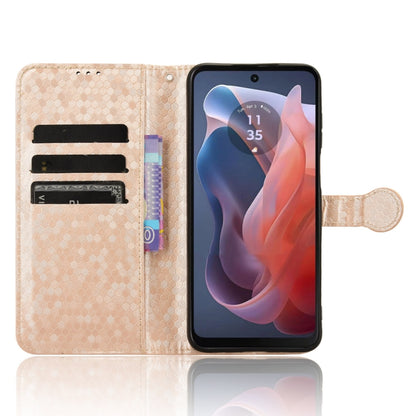 For Motorola Moto G Play 4G 2024 Honeycomb Dot Texture Leather Phone Case(Gold) by buy2fix