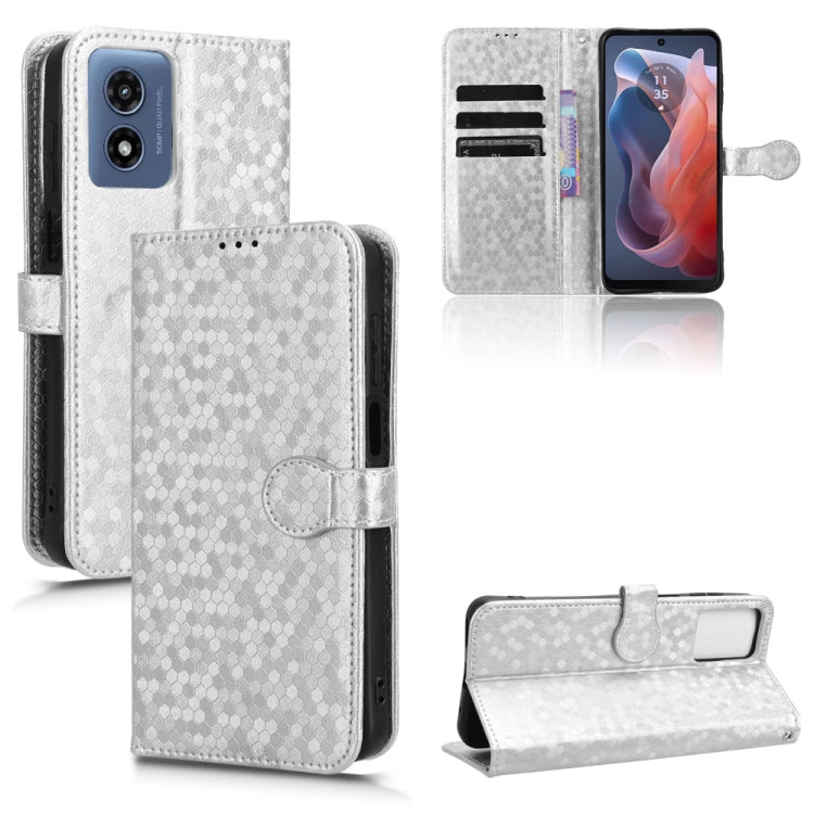 For Motorola Moto G Play 4G 2024 Honeycomb Dot Texture Leather Phone Case(Silver) by buy2fix