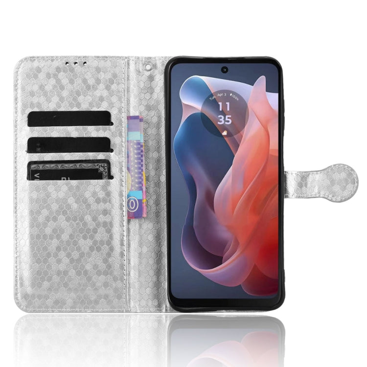 For Motorola Moto G Play 4G 2024 Honeycomb Dot Texture Leather Phone Case(Silver) by buy2fix